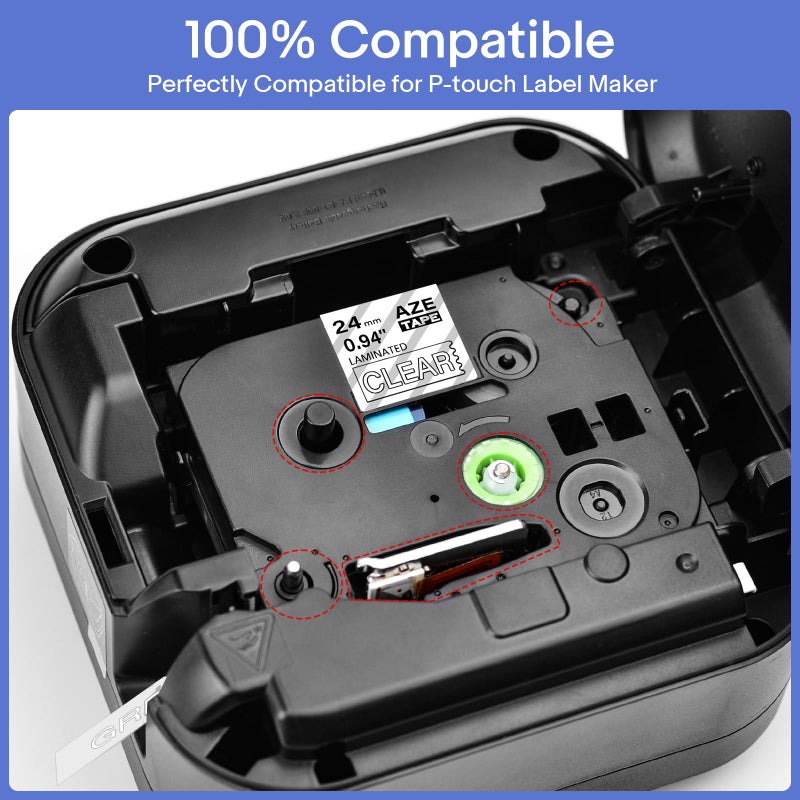 GREENCYCLE Compatible Label Tape Replacement for Brother Ptouch TZe Label Maker Tape TZe-155 TZ-155 24mm 0.94 Inch White on Clear Label Tape  Compatible with Brother D600 P700 P750W  2-Pack - Image 4